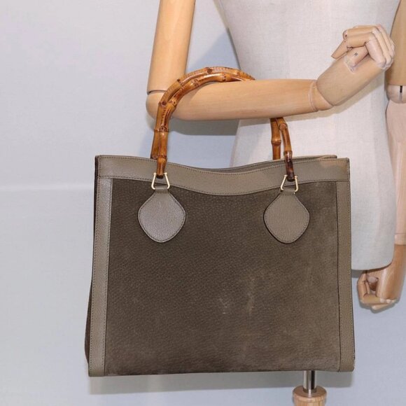 GUCCI Bamboo Hand Bag Suede Khaki - Picture 1 of 16